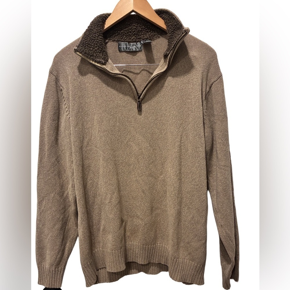 Oscar de la Renta Shearling Collar 1/4 Zip Sweater  Men Large